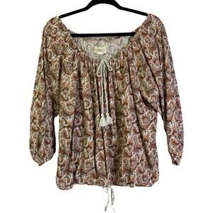 DENIM & SUPPLY Ralph Lauren Blouse Top Paisley Boho Rope Tie Neck‎ & Waist